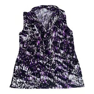 Tahari by Arthur S. Levine Purple Abstract Print Sleeveless Top Size M